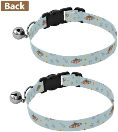 Watercolor Moths Decorative Pet Collar with Bell 2 Pack Puppy Collar Adjustable 10.6 to 17.1 Inches