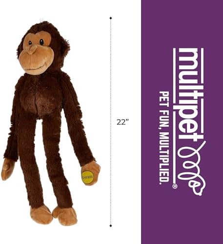 Multipet Swingin' Safari Monkey Dog Plush Toy - Squeaky Dog Toy for All Dogs - Extra Soft Plush Dog Toy - Stuffed Animal Dog Toy for Cuddling & Playing - Cute Dog Pet Toy (27”, Brown, 5 Squeakers)