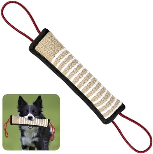 ToLanbbt Dog Tug Toy Bite Jute Pillow Pull Toy with 2 Strong Handles Perfect for Tug of War, Puppy Interactive Play, Tear Resistant Bite Training for Small Medium Large Dogs (Black-Rhombic)