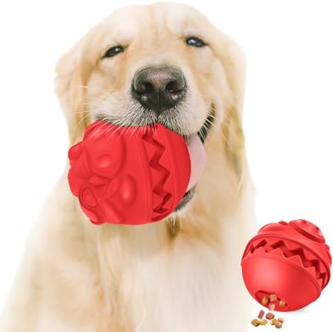 Rubber Treat Dispensing Dog Toys, Indestructible Dog Ball for Aggressive Chewers, Interactive Treat Toy for Boredom to Keep Them Busy, Large Aggressive Chew Dispensing Ball