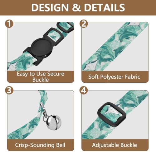 Ocean Dolphins Teal Breakaway Cat Collars with Bell 2 Pack Cat Collar Adjustable 10.6 to 17.1 Inches