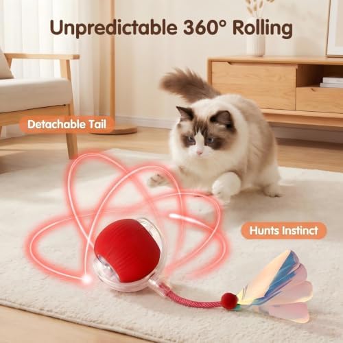 JBD Automatic Cat Toy Ball for Indoor Cats, Interactive Self Moving Electronic Cat Toys, USB Rechargeable, Silent Auto Rolling Kitten Toy for Boredom Relief & Exercise