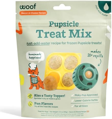 WOOF Dog Pupsicle Mix - Easy-to-Make DIY Pupsicle Refills - Tasty, Healthy Pupsicle Mix - Wholesome Ingredients - Long-Lasting Treats for Dogs - Bacon and Cheese Mix