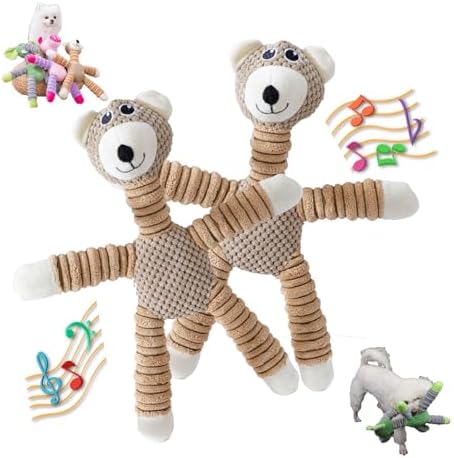 2026 Upgraded Dog Toys for Aggressive ChewersSqueaker Inside Interactive Chew Toy with Hypoallergenic Filling | Oeko-TEX Certified Boredom Buster & Cuddle Companion(7.9 * 14.9in) (2 Pack，Bear)