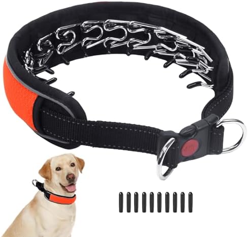 Martingale No Pull Dog Collar for Large Medium Dogs Training Walking, Heavy Duty Nylon Reflective Adjustable Anti Pull Slip Collar with Buckle S Orange