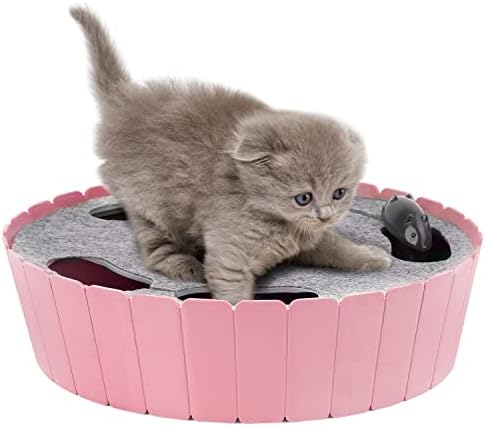 Pawaboo Interactive Cat Toy with Running Mouse, Automatic Track Kitten Toy | Electronic Motion Cat Toy for Indoor Cats, Pop and Play Hide Seek Cats Toys Hunting Mouse for Kitty Play Exercise, Pink