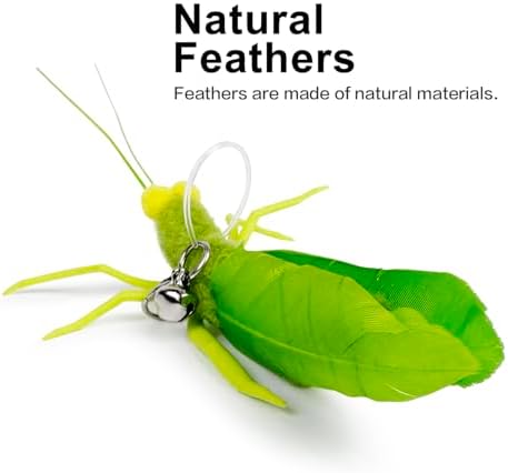 TTcat Cat Feather Wand Toys,Retractable Wand Toy with 3 Simulation Insects Dragonfly Grasshopper Refills,Interactive Cat Toy Kitten Toy for Indoor Cats to Play Chase Exercis.