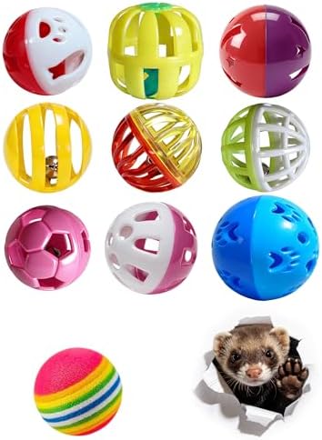 10-Pack Ferret Jingle Bell Toy Balls, Non-Toxic PP, Hollow Play