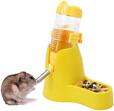 Wontee 3 in 1 Hamster Water Bottle with Food Bowl Hideout Base 80ML, Yellow