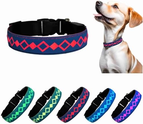 Personalized Flashing Night Dog Collar with Waterproof airtag Holder for Black Dog Night Walking (Blue, L(15.7-19.7"))