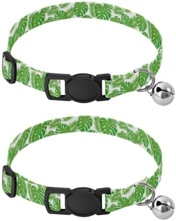 Tropical Leaf White Dog Collar 2 Pack Pet Collars for Cats Adjustable 10.6 to 17.1 Inches