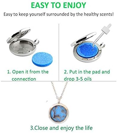 Aromatherapy Essential Oil Diffuser Stainless Steel 30MM Silver Magnetic Locket Pendant 2 Sizes Chain Necklace, Refill Pads & Diffuser Bracelet in a Velvet Bag (Flying Winter Deer)