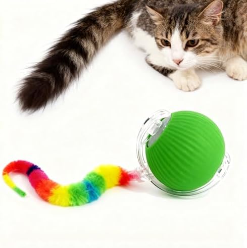 Interactive Rolling Cat Ball Toy, Rechargeable Automatic Moving Pet Toy with Smart Obstacle Avoidance & 3 Play Modes, Self Activated Chase Toy for Indoor Cats, Kittens & Small Dogs （Green