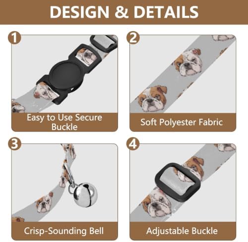 Cute Cartoon Dog Brown Lightweight Small Dog Collar, 2 Pack Bell Collar for Small Dogs