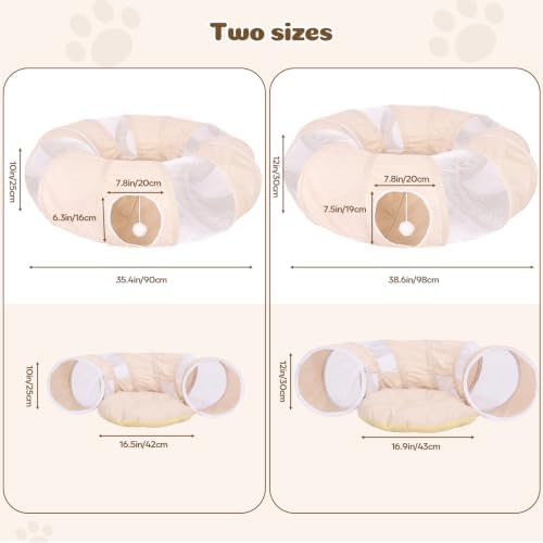 Ownpets 2 in 1 Collapsible Cat Tunnel for Indoor Cats with Cushion Bed