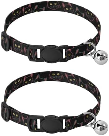 2 Pack Small Dog Collar Black Cat Eyes Bell Collar for Small Dogs, Adjustable Length 10.6" to 17.1"