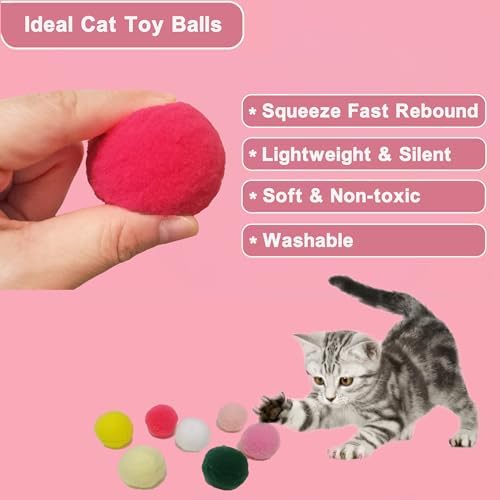 Cat Toy Pom Pom Balls, Soft Plush Balls for Interactive Play & Pet Training, Lightweight Polyester Toys for Indoor Cat(20-Pack 1.6-Inch)
