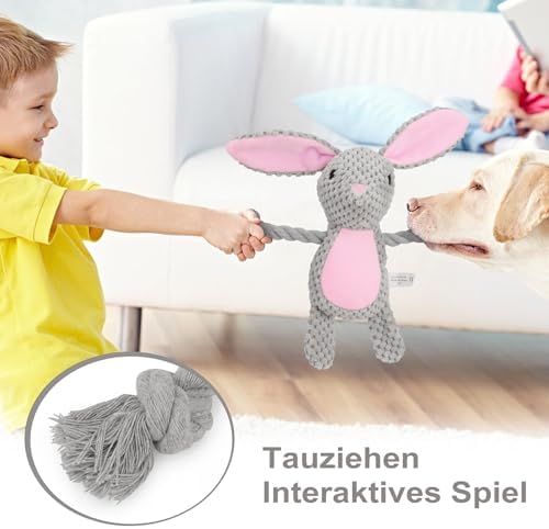 Dog Toys, Dog Squeaker Toys with Crinkle Paper (Gray Rabbit)
