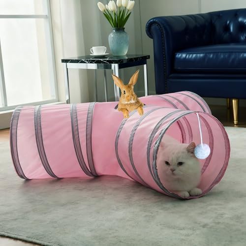 3-Way Collapsible Cat Tunnel Tube Toy Pink