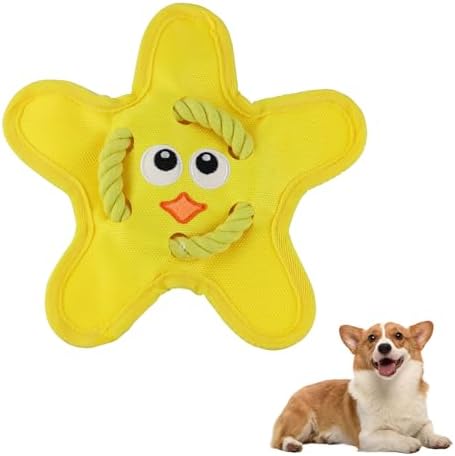Andiker Squeaky Dog Toys, Cute Star Shape Dog Chew Toys with Squeaker Crinkle Paper Strong Ropes Bright Color Interactive Dog Toys for Puppy Small Medium Dogs Chewing Grinding Teeth (Yellow)