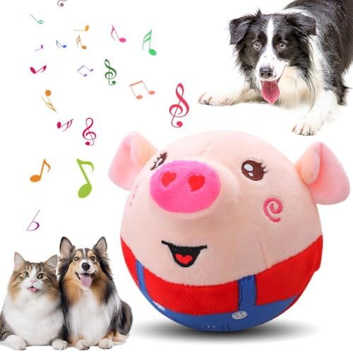 Active Moving Pet Plush Toy, 2025 New Interactive Dog Toys Talking Moving Dog Ball Toy Washable Cartoon Pig Plush Sound Electronic Herding Ball for Dogs Shake Bounce Boredom Talking Toys (Red Pig Sm)