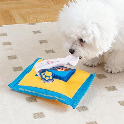 Dog Tissue Box Toy, Interactive Pet Balloon Snuffle Dog Toy in A Tissue Box with Holes, Pet Wipes Toys, Wet Wipe Dogs Snuffle Toys, Oxford Cloth Interactive Puzzle Game for Outdoor Home