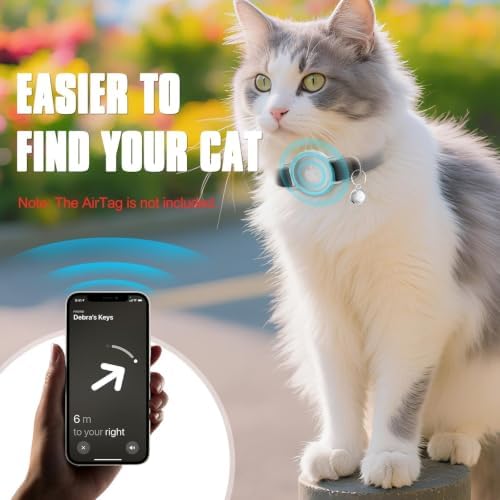 AirTag Cat Collar, Elastic Tracker Collar with Airtag Holder and Bell | Compatible with Apple Air Tag, Lightweight & Scratch Resistant, Adjustable Stepless GPS Pet Collar for Cats Kittens, Black