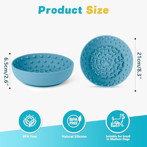 Dog Lick Bowl, Silicone Slow Feeder Dog Bowl with Strong Suction, Cyan