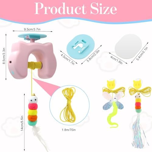 Cat Toys Interactive, Kitten Hanging Toys for Indoor Cats with 1*Caterpillar & 2*Flying Bird Toy, Automatic Door Frame Cat String Toy for Bored Indoor Adult Cats,Detachable,Rechargeable Design