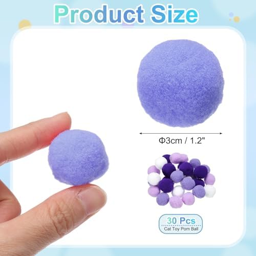 Cat Toy Pom Ball, Interactive Cat Ball Toys Fuzzy Pompoms (Plush, 1.2Inch, 30Pcs, Purple Tones) for Kittens Pet Enrichment Training Play Indoor