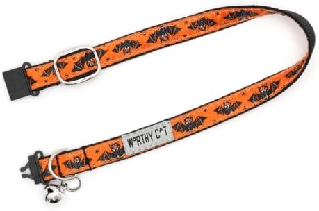THE WORTHY DOG Halloween Patterns, Breakaway Cat Collar with Bell, Orange
