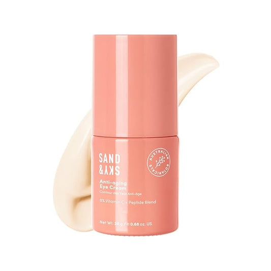 Sand & Sky Vitamin C Eye Cream Under Eye Patches Dark Circles Treatment - Peptides Hyaluronic Acid Eye Cream Anti Aging Under Eye Brightener, Eye Cream for Puffiness and Bags