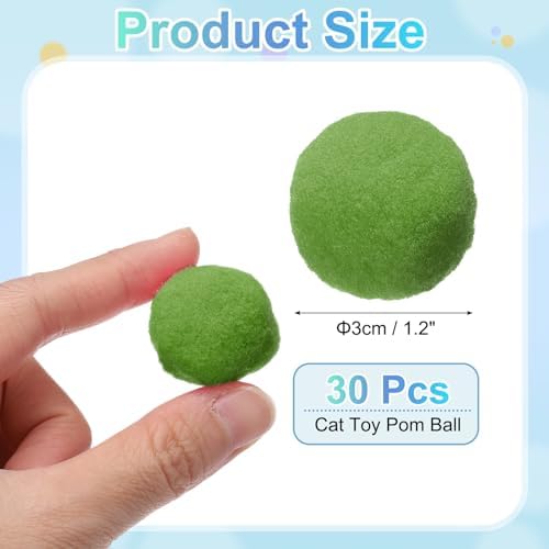 Cat Toy Pom Ball, Interactive Cat Ball Toys Fuzzy Pompoms (Plush, 1.2Inch, 30Pcs, Dark Green) for Kittens Pet Enrichment Training Play Indoor