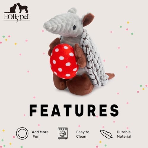 Hollypet Armadillo Squeaky Puppy Dog Toys for Small Medium Dogs, Red Egg