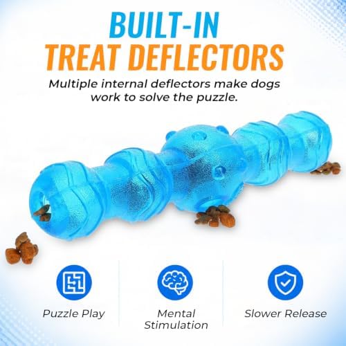 GURU Shaker Stick Dog Toy - Treat Dispensing Interactive Puzzle Toy for Large Dogs - Durable Chew Toy for Aggressive Chewers - Slow Feeder Mental Stimulation Toy - 11.25 Inch Blue