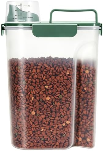 TBMax Cat Dog Food Storage Container 5 to 7 lbs, Secondary Pet Food Storage Container Beyond a Large Dog Food Bin for Daily Use, Easy-Pouring Bird Seed Dispenser, Travel Kibble Holder -Bottle Green