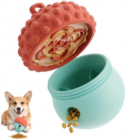Dog Toy Treat Dispenser, Slow Feeder Puzzle (Reddish Blue) | 2-in-1 slow feeder & freezable lick toy. Twist-open 2-piece easy clean. Food-grade silicone for small & medium dogs.