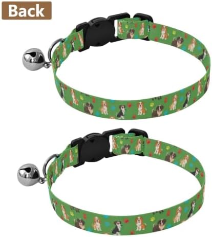 Dogs Colorful Paw Prints Green Cat Collars 2 Pack Pet Collars for Cats Adjustable Length 10.6" to 17.1"
