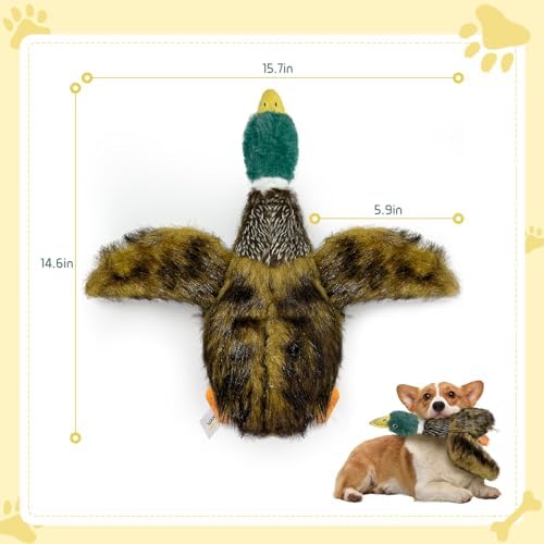 Large Squeaky Dog Toys, Tough Plush Squeaky Duck Dog Toy with 3 Sounds to Keep Them Busy, Interactive Filled Chew Toys for Small Medium and Large Dogs