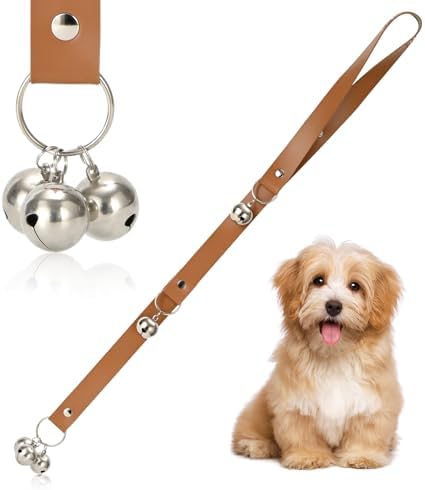Luckyiren Brown Leather Hanging Door Bells for Dogs to Ring to Go Potty Training Doorbells Tools to Go Outside Dog Accessories Upgraded Puppy Essentials for Home (Silver Jingle Bells)