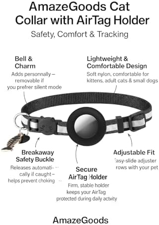 AirTag Cat Collar with AirTag Holder, Breakaway Reflective Cat Tracker Collar with Bell by AmazeGoods