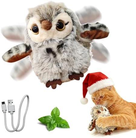 Puffluv Flapping Cat Toy,Can NOT Fly Chirping Owl Interactive 3-Mode Flapping Bird, Rechargeable USB with Catnip Pouch for Indoor Kitty Playful Exercise Reduce Boredroom