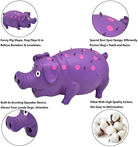 Pig Squeaky Dog Toy, 2 PCS Interactive Rubber Dog Chew Toy - Durable Latex Spot Grunting Pig Toys that Oink for Small Medium Large Dogs (Blue, Purple)