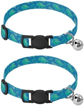 Cute Dinosaurs Teal Green Adjustable Buckle Small Dog Collar 2 Pack Soft Cat Collar