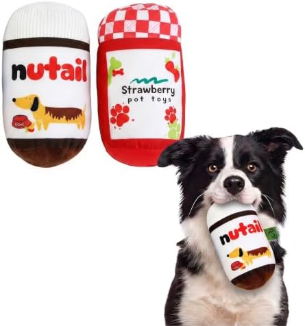 Cookies Beer Cola Orange-Juice Chips Stylish Squeaky Toys for Aggressive Chewers, Durable Squeak for Puppy Teething, Plush for Boredom and Anxiety Relief(Dressing-Nutella+PinkApple)