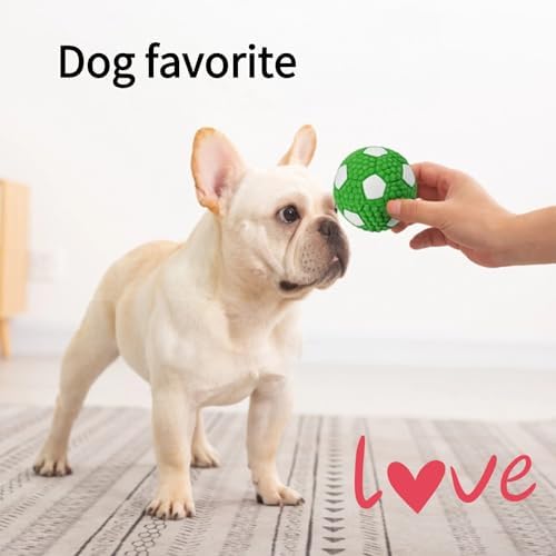 Squeaky Chew Dog Toys Interactive Sports Balls with Squeaker Soft Latex Rubber Bouncy Fetch Ball Toy (Soccer, Volleyball, Football, Tennis) for Puppy & Dog (Soccer-Green,Small)