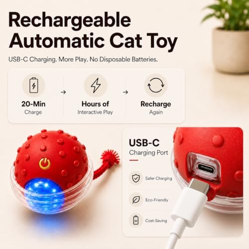 Interactive Rolling Cat Ball, Motion Activated Automatic Cat Toy