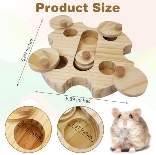 BNOSDM Hamster Foraging Toys Boredom Breaker Pet Rat Foraging Toys Bunny Puzzle Toys for Rabbits Interactive Bunny Toys Wooden Hamster Enrichment Toys for Guinea Pig Chinchillas Small Rodents,6-Hole