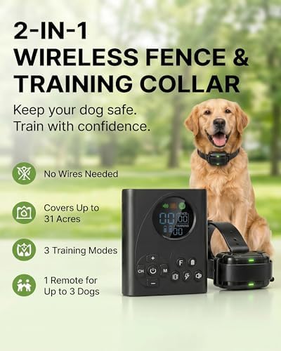 LUCKFOX Wireless Dog Fence, Electric Fence for Dogs with Remote Collar