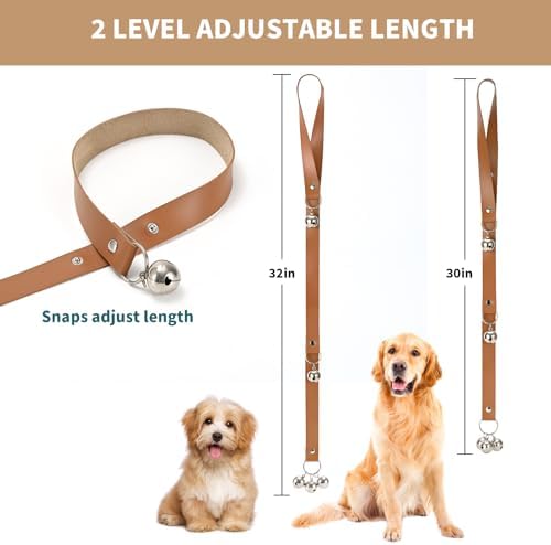 Luckyiren Brown Leather Hanging Door Bells for Dogs to Ring to Go Potty Training Doorbells Tools to Go Outside Dog Accessories Upgraded Puppy Essentials for Home (Silver Jingle Bells)